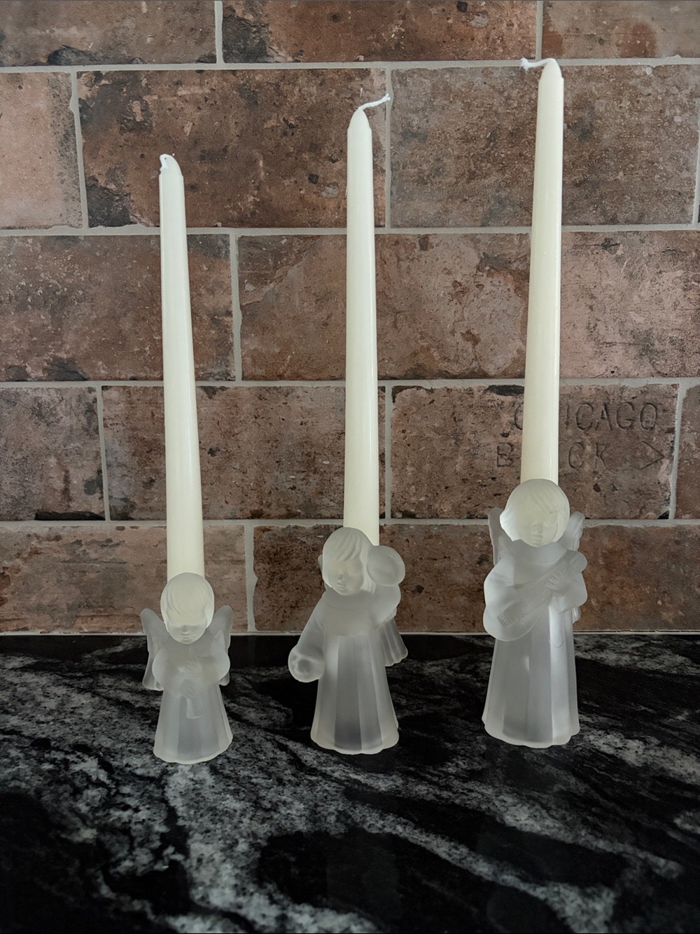 Frosted Glass Angel Taper Candle Holders – Set of 3